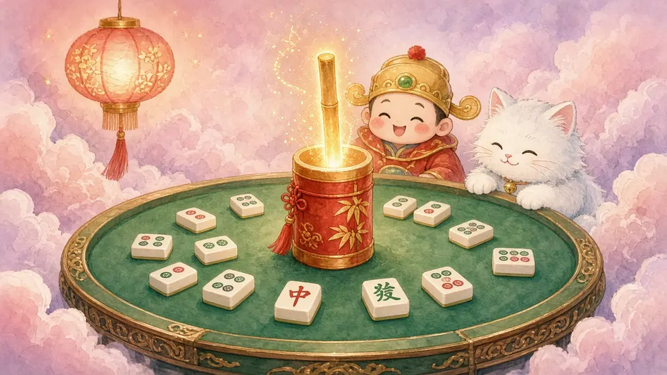 签筒与麻将牌插画